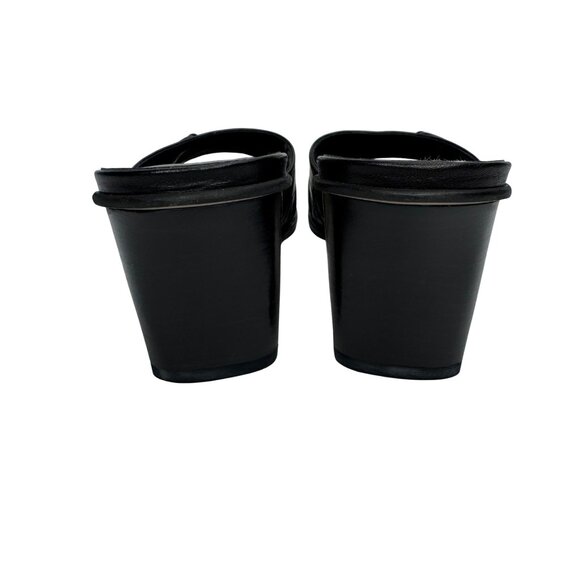 Vintage Y2K Laura Ashley Black Croc-Embossed Leather Slide Sandals Buckle Detail - Picture 7 of 11